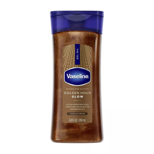 Vaseline Glazed & Glisten Shimmering Body Gel Oil Golden Hour Glow, with Vanilla & Cocoa Butter, 200ml image 0