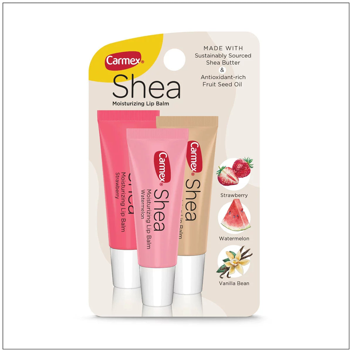 Carmex Shea Moisturizing Lip Balm Trio – Strawberry, Watermelon & Vanilla Bean
