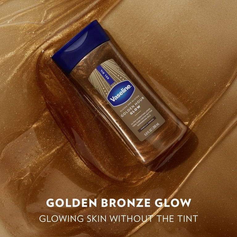 Vaseline Glazed &amp; Glisten Shimmering Body Gel Oil Golden Hour Glow, with Vanilla &amp; Cocoa Butter, 200ml image 2