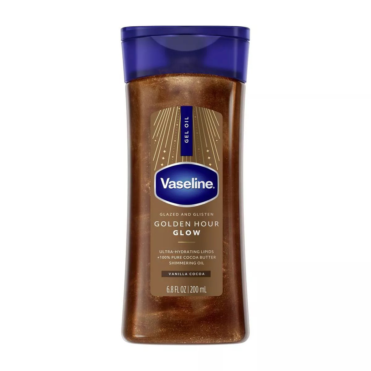 Vaseline Glazed &amp; Glisten Shimmering Body Gel Oil Golden Hour Glow, with Vanilla &amp; Cocoa Butter, 200ml image 0
