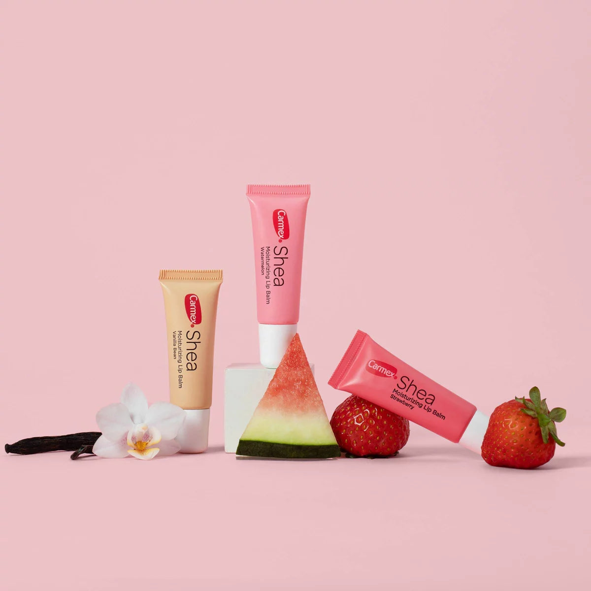 Carmex Shea Moisturizing Lip Balm Trio – Strawberry, Watermelon & Vanilla Bean