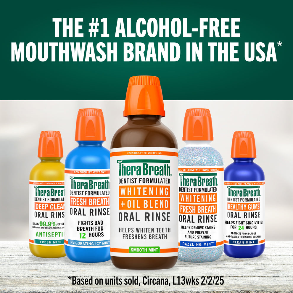 TheraBreath Whitening + Oil Blend Oral Rinse, Smooth mint.