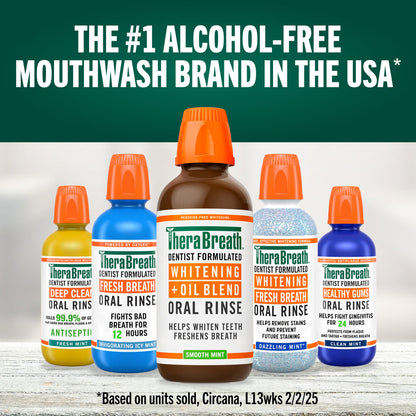 TheraBreath Whitening + Oil Blend Oral Rinse, Smooth mint.